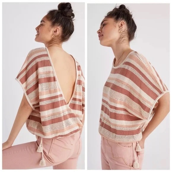 Anthropologie Tops - Anthropologie Crochet Tassel Striped Top